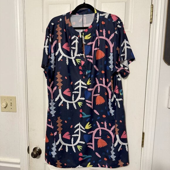 Unbranded Womens Funky Summer Dress | Blue | 2XL | Buttons - Picture 2 of 4